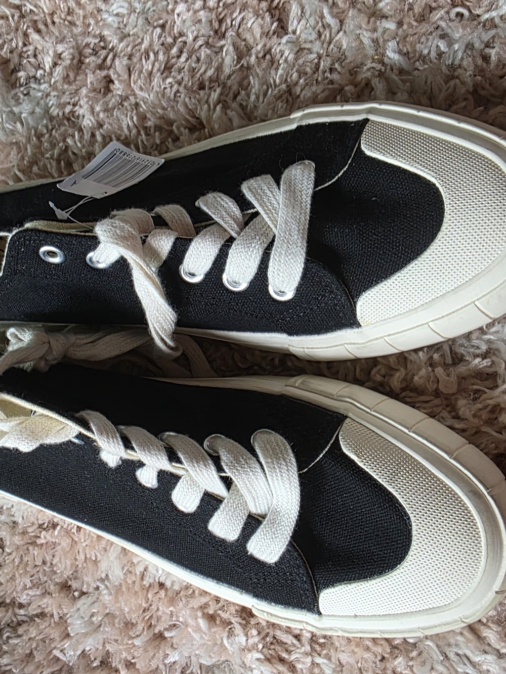 Black and Cream Canvas Lace-Up Sneakers
